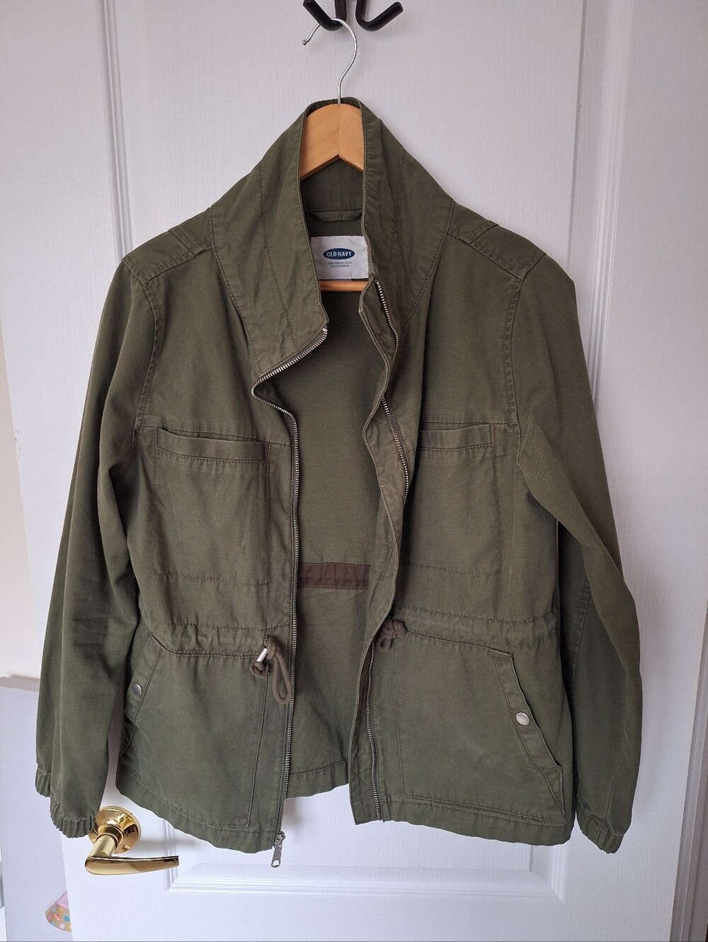 Womens Old Navy Lightweight Olive Green Cargo Zip Front Utility Jacket Medium